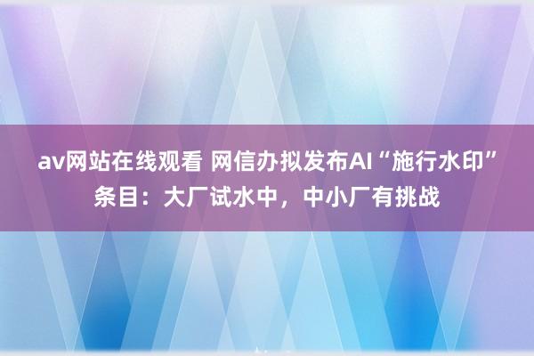 av网站在线观看 网信办拟发布AI“施行水印”条目：大厂试水中，中小厂有挑战