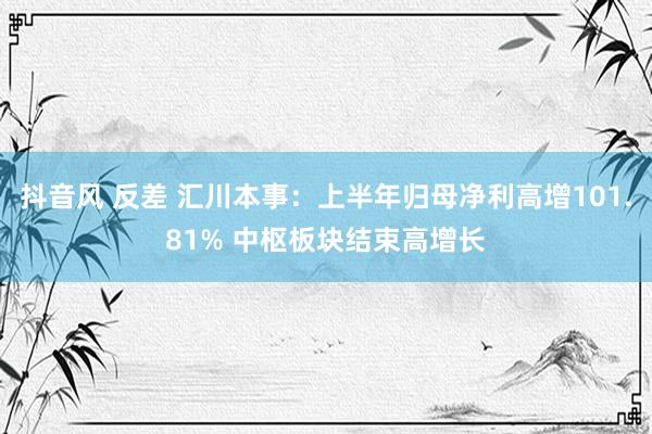 抖音风 反差 汇川本事：上半年归母净利高增101.81% 中枢板块结束高增长