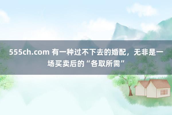 555ch.com 有一种过不下去的婚配，无非是一场买卖后的“各取所需”