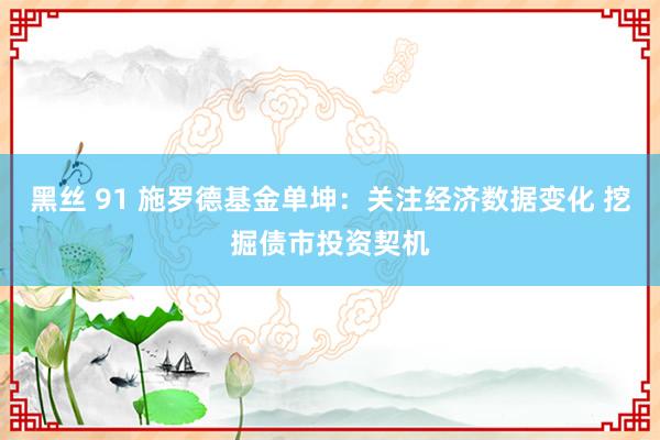 黑丝 91 施罗德基金单坤：关注经济数据变化 挖掘债市投资契机