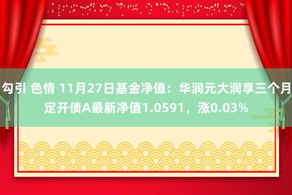 勾引 色情 11月27日基金净值：华润元大润享三个月定开债A最新净值1.0591，涨0.03%