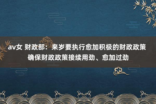 av女 财政部：来岁要执行愈加积极的财政政策 确保财政政策接续用劲、愈加过劲