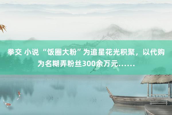 拳交 小说 “饭圈大粉”为追星花光积聚，以代购为名糊弄粉丝300余万元……