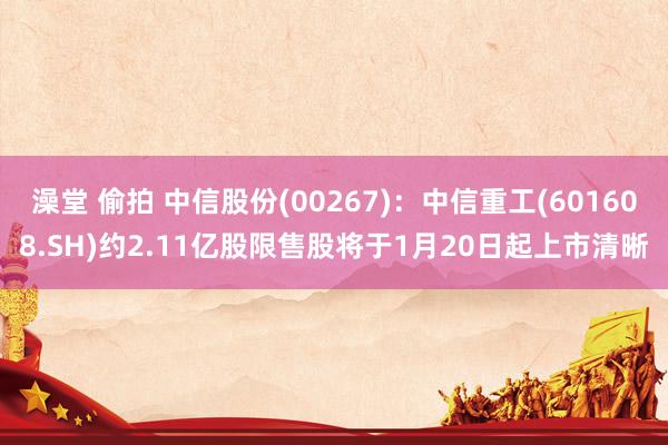 澡堂 偷拍 中信股份(00267)：中信重工(601608.SH)约2.11亿股限售股将于1月20日起上市清晰