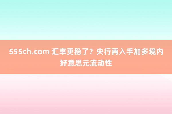 555ch.com 汇率更稳了？央行再入手加多境内好意思元流动性